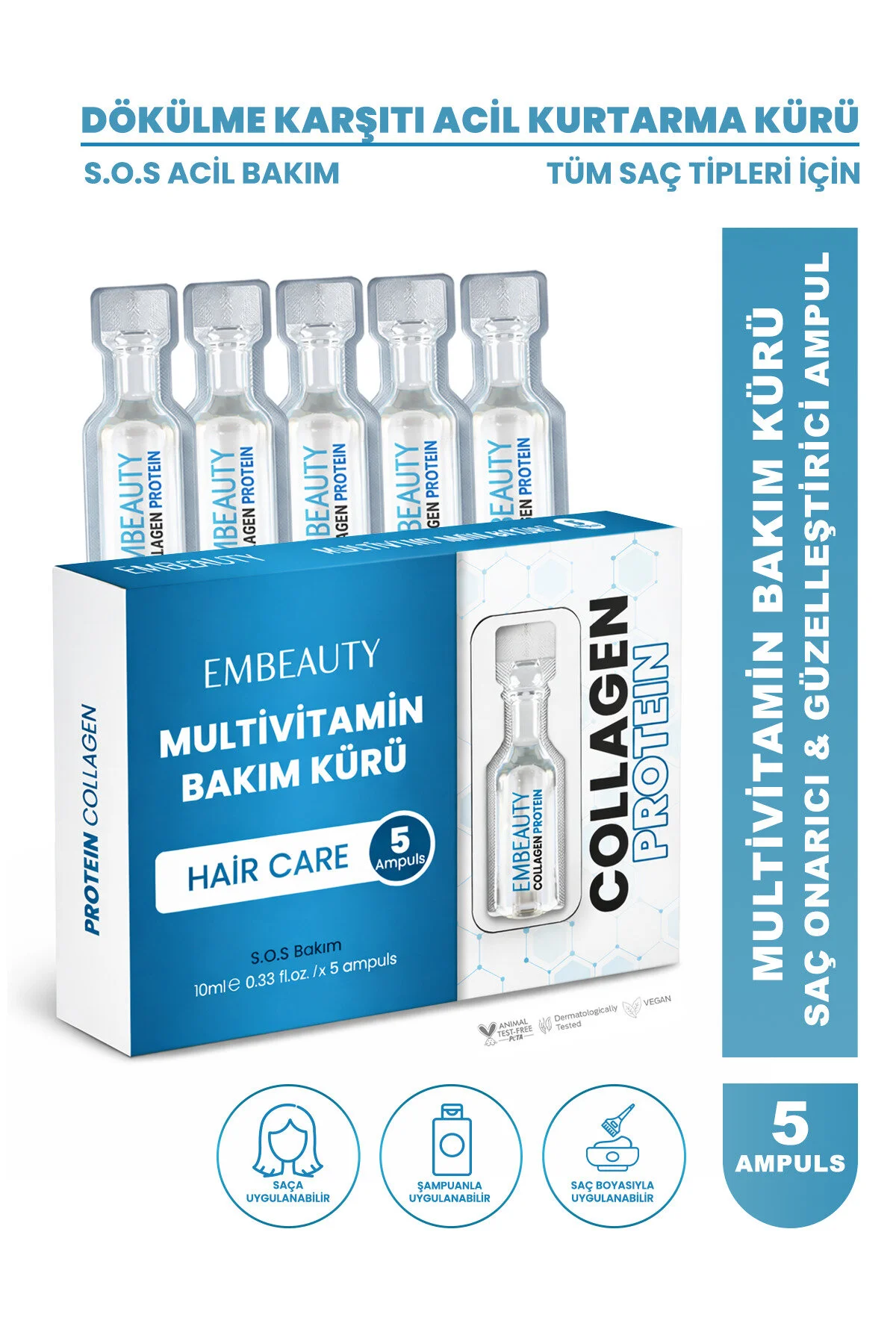 En Çok Ziyaret Edilen 1. Ürün Embeauty Dökülme Karşıtı Şok Bakım & Saç Vitamini 5li Ampul