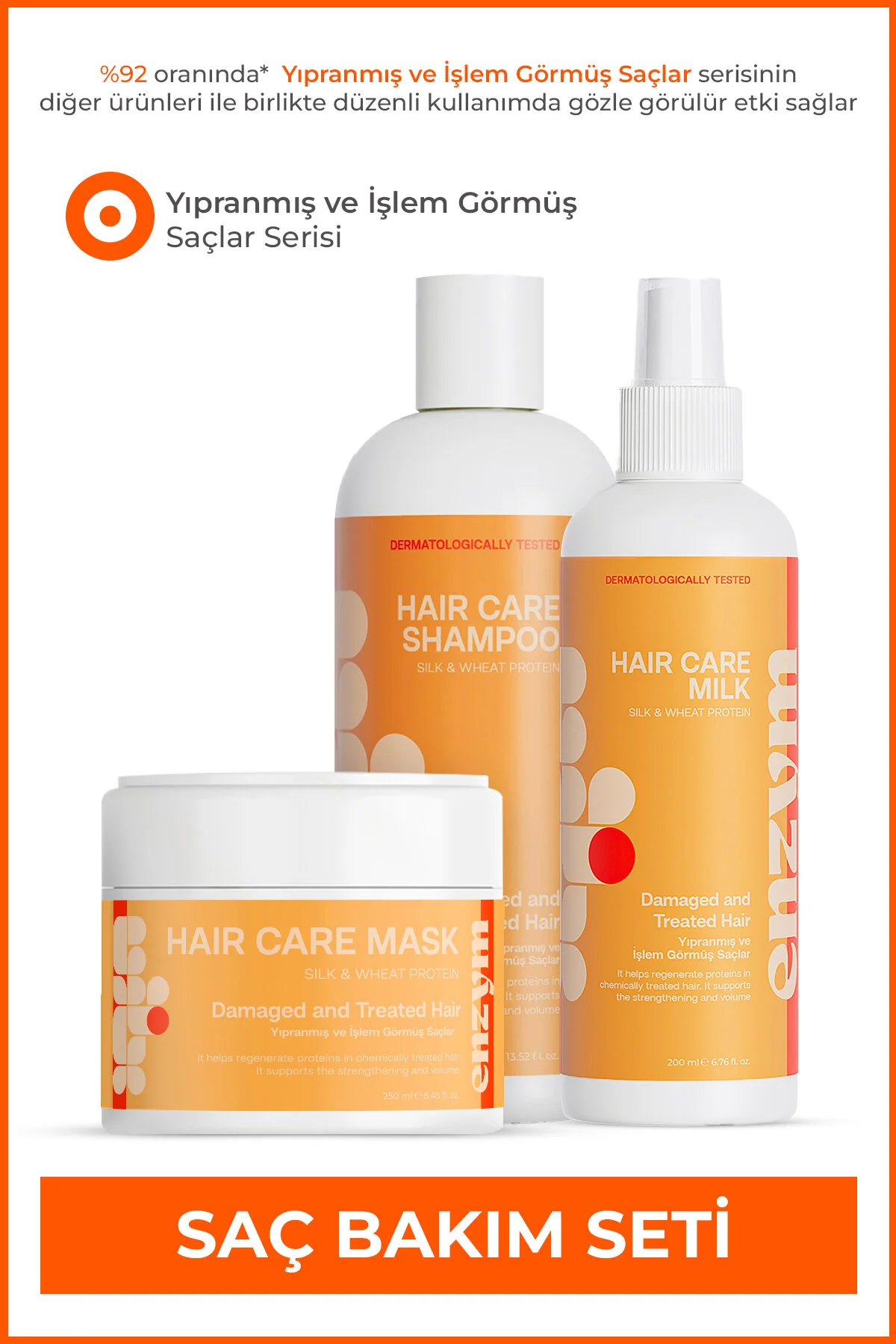 Birlikte Al Kazan ENZYM COSMETICS Yıpranmış Ve Işlem Görmüş Saçlara Özel Saç Bakım Seti (şampuan,sprey,maske) 🧡 1,9B kişi favoriledi!