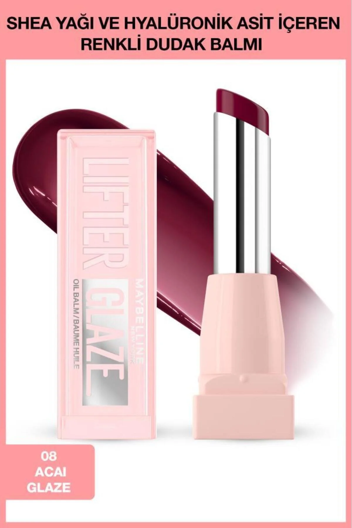 8 Başarılı Satıcı Maybelline New York Lifter Glaze Shea Yağı ve Hyalüronik Asit içeren Renkli Dudak Balmı - 08 Acai Glaze